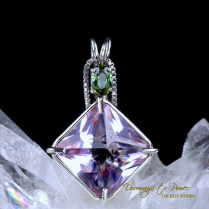 Ruby lavender Quartz & Green Tourmaline Magician Stone Pendant