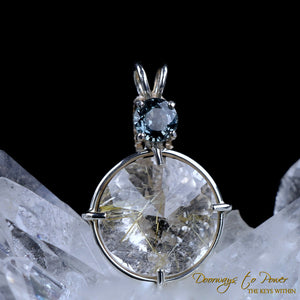 Golden Rutilated Quartz Sapphire Radiant Heart Crystal Pendant SS