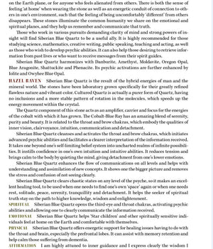 Siberian Blue Quartz Crystal properties