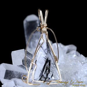 Tourmalinated Quartz Triangle Crystal Pendant 14k 'Ascending'