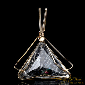 Black Tourmalinated Quartz Triangle Crystal Pendant 14k 'Ascending'