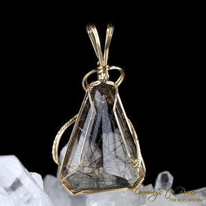 Tourmalinated Quartz Triangle Crystal Pendant 14k 'Defender'