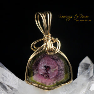 Watermelon Tourmaline Crystal Pendant 14k