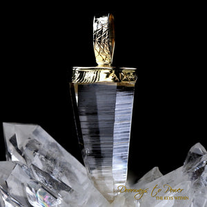 Lemurian Light Language Quartz Crystal Pendant 22k