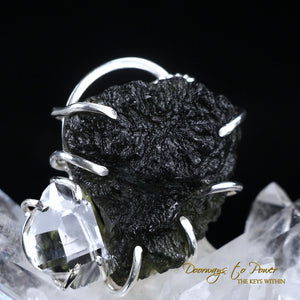 Moldavite Herkimer Diamond Crystal Pendant SS