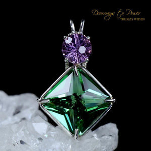 Tibetan Green Obsidian Magician Stone Pendant with Amethyst