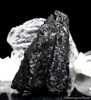 Black Tourmaline Crystal Altar Stone with Deep Record Keepers