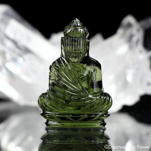 Moldavite Buddha Carving