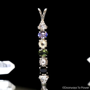 Synergy 7 Stones Pendant Azeztulite, Tanzanite, Danburite, Moldavite, Herderite, Tibetan Tektite, Phenacite