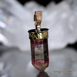 Bi Color Tourmaline Light Language Pendant 22k Gold