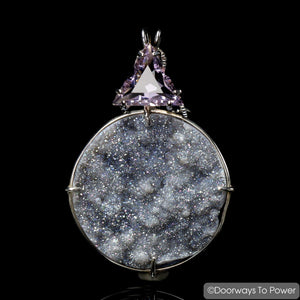 John of God Quartz Crystal Pendant Angel Aura Drusy & Amethyst Casa Crystal Pendant