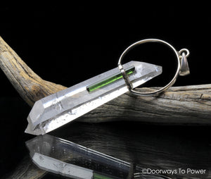 Colombian Lemurian Seed Green Tourmaline Tantric Twin Record Keeper Crystal Pendant