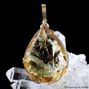 Lemurian Amber Andara Crystal Pendant 14k 'Cosmos glows from Within'