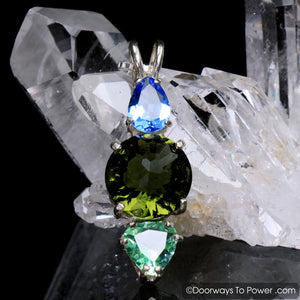 Mini Radiant Heart Pendant Tibetan Blue Obsidian, Moldavite & Tibetan Green Obsidian .925 SS