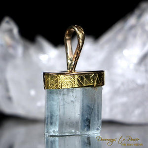 14k Gold Aquamarine Light Language Pendant