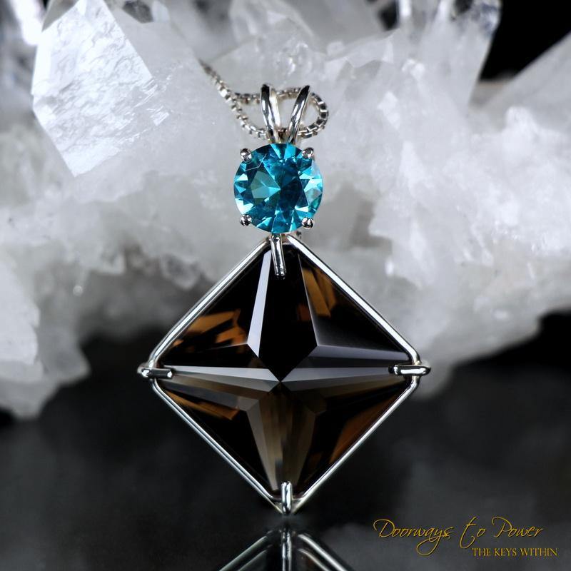Smoky Quartz Bahia Blue Obsidian Magician Stone Crystal Necklace