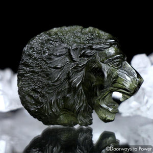 Moldavite Tektite Hand Carved Lions Head 'Museum Quality'