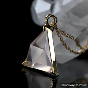 Rose Quartz Star of David Vogel Crystal Triangle Pendant 14k