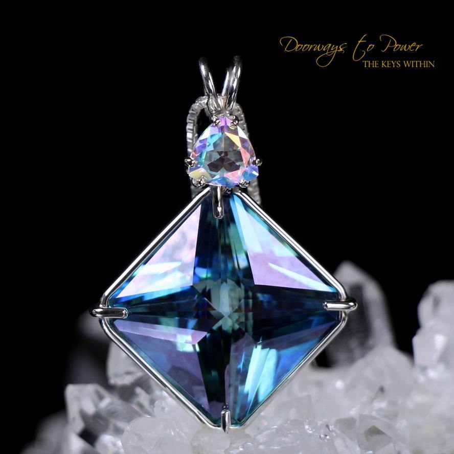 Aqua Aura Quartz Magician Stone Pendant with Mystic Topaz