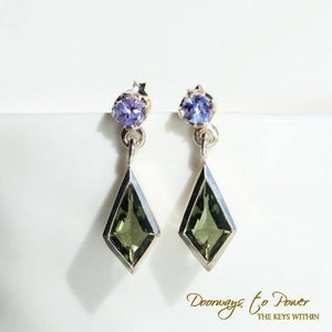 Moldavite Tanzanite Synergy 12 Crystal Earrings