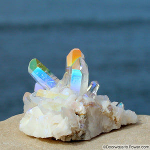 Beautiful Angel Aura Twin Crystal Cluster w/ Future & Past Time Links