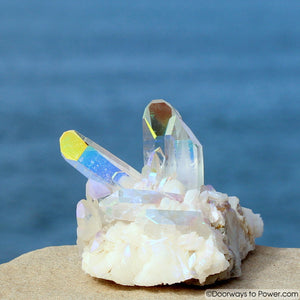 Beautiful Angel Aura Twin Crystal Cluster w/ Future & Past Time Links