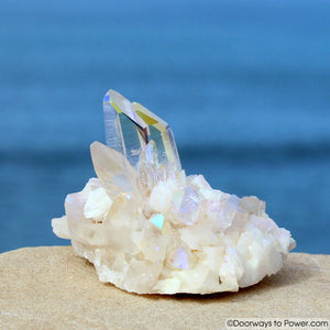 Beautiful Angel Aura Twin Crystal Cluster w/ Future & Past Time Links