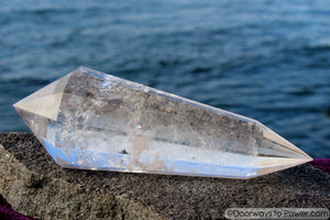 5.4" John of God Clear Quartz 12 Sided Vogel Crystal Healing Wand w/ Devic Temple