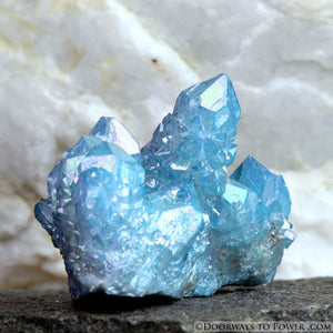 Aqua Aura Quartz Crystal Cluster w/ Master Record Keeper & Twin