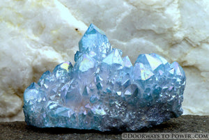 Aqua Aura Quartz Crystal Cluster w/ Master Record Keeper & Twin