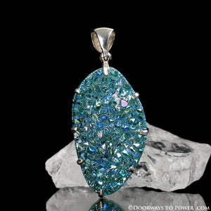 Aqua Aura Quartz Drusy Pendant Sterling Silver