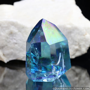 Aqua Aura Quartz Temple Heart Dow Crystal Point