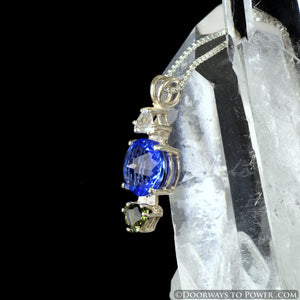 Phenacite Siberian Blue Quartz Moldavite Radiant Heart Pendant