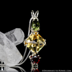 Moldavite Citrine & Garnet Magician Stone Pendant