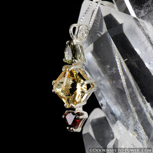 Moldavite Citrine & Garnet Magician Stone Pendant