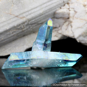 Aqua Aura Colombian Lemurian Lazer Points Record Keeper Crystal