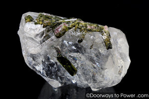 Incredible Green Tourmaline in Quartz Crystal w/ Record Keeper