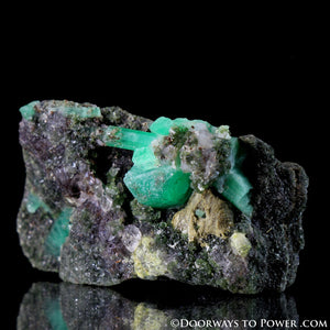 Green EMERALD Crystals on Smoky Quartz Specimen