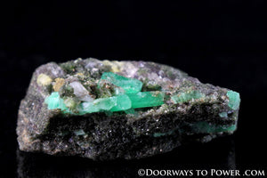 Green EMERALD Crystals on Smoky Quartz Specimen
