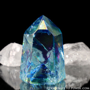 Aqua Aura Quartz Temple Heart Dow Crystal Point
