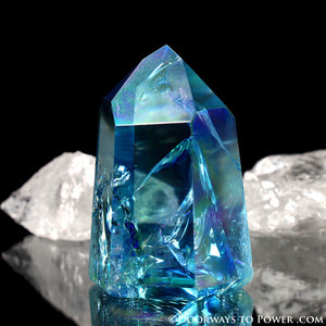 Aqua Aura Quartz Temple Heart Dow Crystal Point