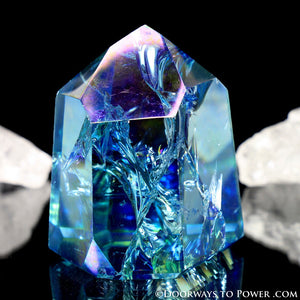 Aqua Aura Quartz Temple Heart Dow Crystal Point