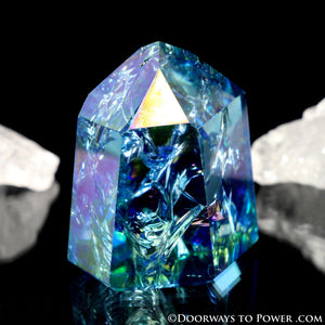 Aqua Aura Quartz Temple Heart Dow Crystal Point