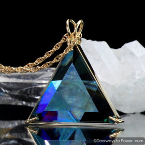 Aqua Aura Star of David Vogel Crystal Triangle Pendant 14k Gold