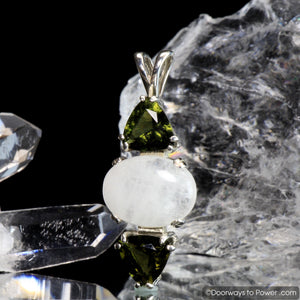Azeztulite & Moldavite Gemstone Pendant .925 SS A +++ Top Quality