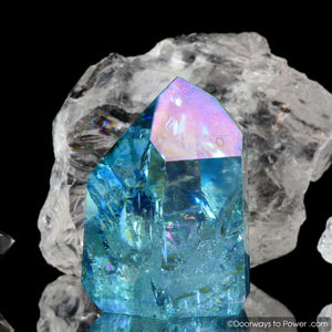 Aqua Aura Quartz Temple Heart Dow Crystal Point w/ Rainbows