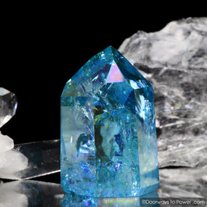 Aqua Aura Quartz Temple Heart Dow Crystal Point w/ Rainbows