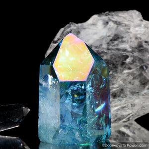 Aqua Aura Quartz Temple Heart Dow Crystal Point w/ Rainbows