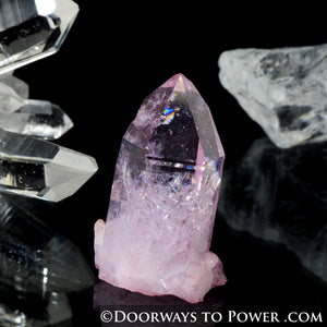 Radiant Rose Aura Arkansas Quartz Crystal Point w/ Rainbows