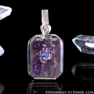 Melody Stone Super 7 Pendant w/ Rainbows .925 SS Wire Wrap